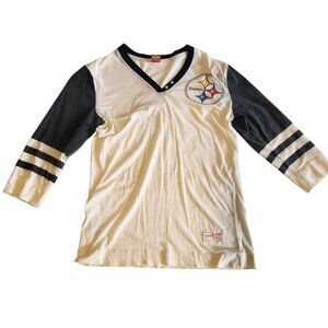 Pittsburgh Steelers Shirt Mitchell & Ness Vintage Retro Style‎ 3/4 Sleeve Medium